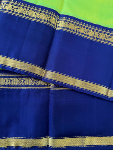 Kanchipuram Pure Silk Pure Zari Korvai Saree | Purple & Chartreuse | Contrast Border | Handwoven | Ships from California